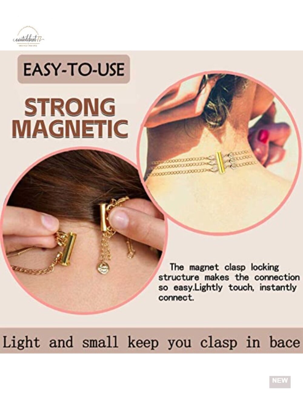 Magnetic Slide Lock Necklace Connector Multi Strands Clasp - Picture 2 of 5